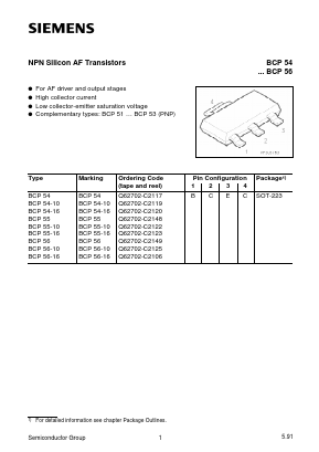 BCP56-16 Datasheet PDF Siemens AG