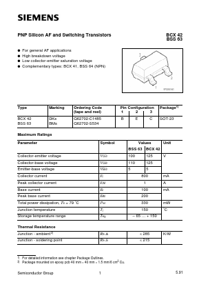 BSS63 Datasheet PDF Siemens AG