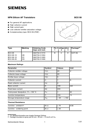 BCX68 Datasheet PDF Siemens AG