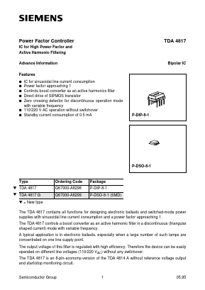 TDA4817 Datasheet PDF Siemens AG