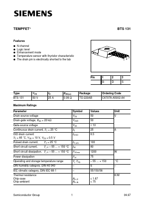 BTS131 Datasheet PDF Siemens AG