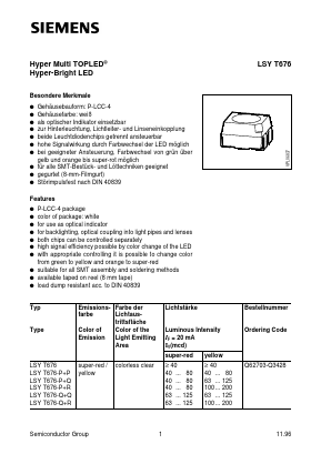 LSYT676-P+R Datasheet PDF Siemens AG