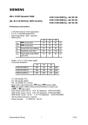 HYB3166165BTL-60 Datasheet PDF Siemens AG