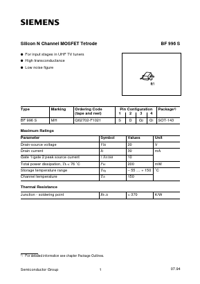 BF996S Datasheet PDF Siemens AG