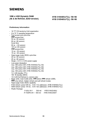 HYB3165405T-50 Datasheet PDF Siemens AG