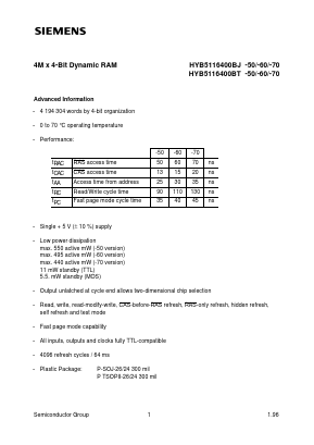 HYB5116400BT-50 Datasheet PDF Siemens AG