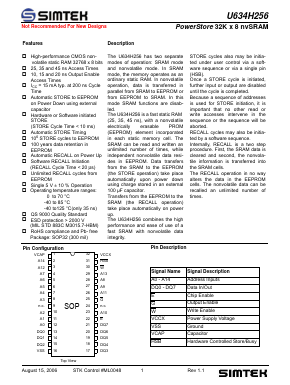 U634H256SK35 Datasheet PDF Simtek Corporation