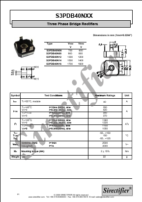S3PDB40N16 Datasheet PDF Sirectifier Electronics