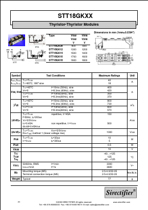 STT18GK12 Datasheet PDF Sirectifier Electronics