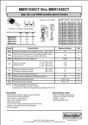 MBR1545CT Datasheet PDF Sirectifier Electronics