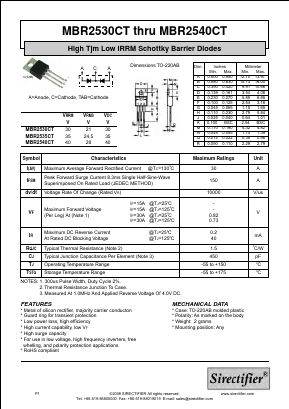 MBR2535CT Datasheet PDF Sirectifier Electronics