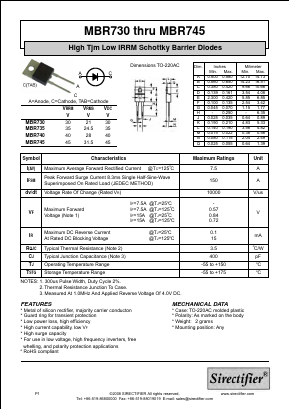 MBR730 Datasheet PDF Sirectifier Electronics