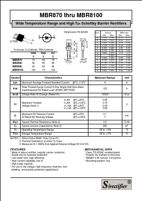 MBR880 Datasheet PDF Sirectifier Electronics
