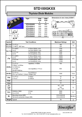 STD100GK14 Datasheet PDF Sirectifier Electronics