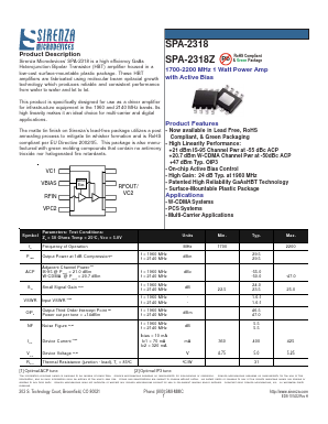 SPA-2318Z Datasheet PDF Sirenza Microdevices => RFMD