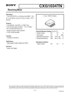 CXG1034TN Datasheet PDF Sony Semiconductor