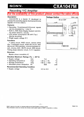CXA1047 Datasheet PDF Sony Semiconductor