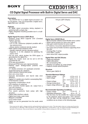 CXD3011R-1 Datasheet PDF Sony Semiconductor