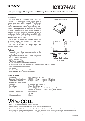 ICX074AK Datasheet PDF Sony Semiconductor