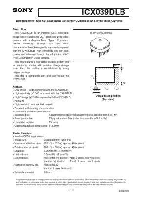 ICX039DLB Datasheet PDF Sony Semiconductor