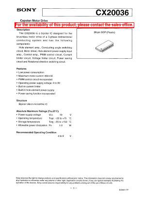CX20036 Datasheet PDF Sony Semiconductor