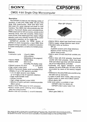 CXP50P116 Datasheet PDF Sony Semiconductor