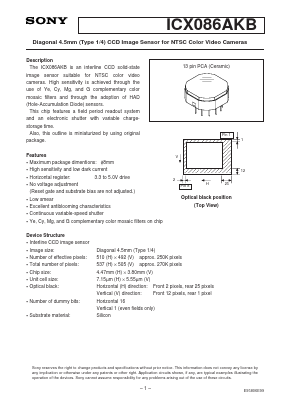 ICX086AKB Datasheet PDF Sony Semiconductor