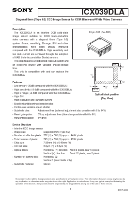 ICX039DLA Datasheet PDF Sony Semiconductor