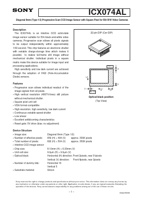 ICX074AL Datasheet PDF Sony Semiconductor