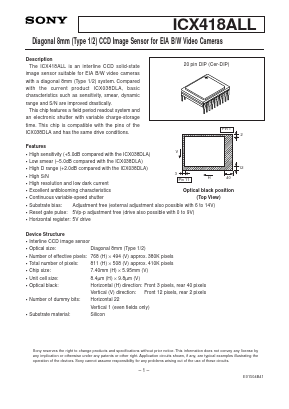 ICX418ALL Datasheet PDF Sony Semiconductor