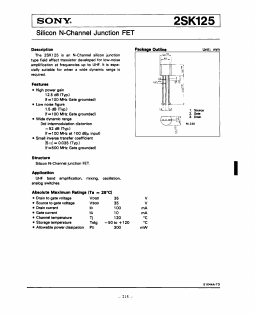 2SK125 Datasheet PDF Sony Semiconductor