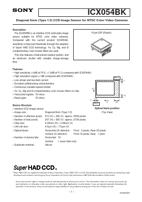 ICX054BK Datasheet PDF Sony Semiconductor