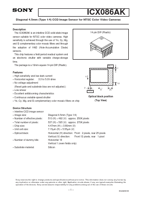 ICX086AK Datasheet PDF Sony Semiconductor