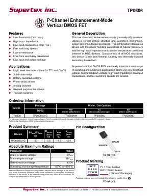 TP0606N3-G Datasheet PDF  Supertex Inc