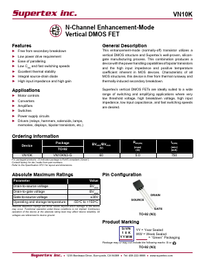 VN10KN3-P013-G Datasheet PDF  Supertex Inc