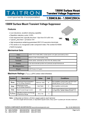 1.5SMC100A Datasheet PDF TAITRON Components Incorporated
