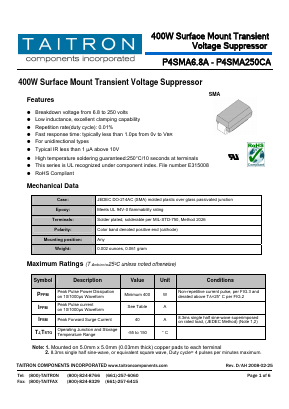 P4SMA13CA Datasheet PDF TAITRON Components Incorporated