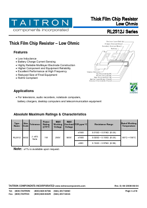 RL2512J Datasheet PDF TAITRON Components Incorporated