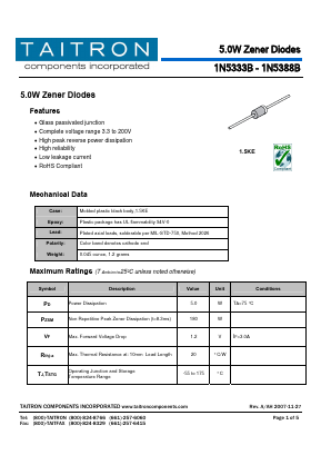 1N5333B Datasheet PDF TAITRON Components Incorporated