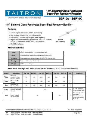 EGP10D Datasheet PDF TAITRON Components Incorporated