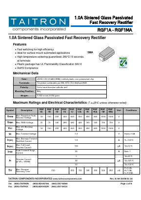 RGF1B Datasheet PDF TAITRON Components Incorporated