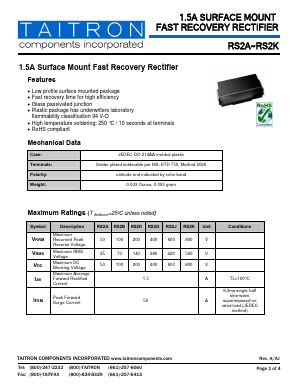 RS2A Datasheet PDF TAITRON Components Incorporated