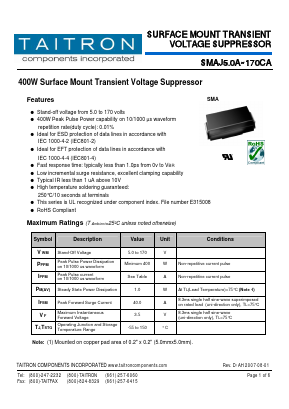 SMAJ100A Datasheet PDF TAITRON Components Incorporated