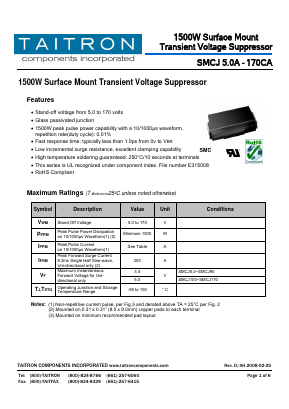 SMCJ10A Datasheet PDF TAITRON Components Incorporated