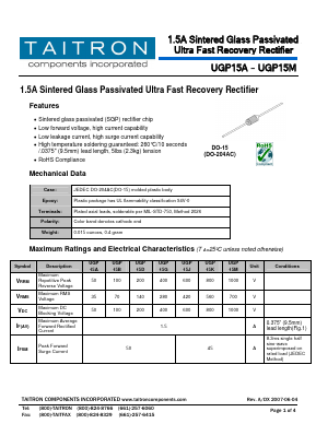 UGP15K Datasheet PDF TAITRON Components Incorporated