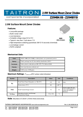 Z2SMB14 Datasheet PDF TAITRON Components Incorporated