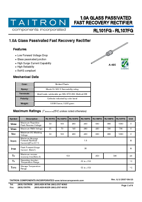 RL105FG Datasheet PDF TAITRON Components Incorporated