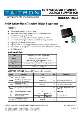 SMBJ51 Datasheet PDF TAITRON Components Incorporated