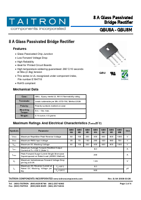 GBU8G Datasheet PDF TAITRON Components Incorporated
