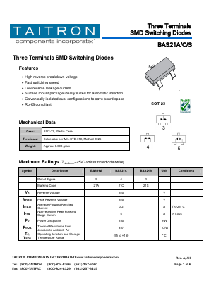 BAS21S Datasheet PDF TAITRON Components Incorporated